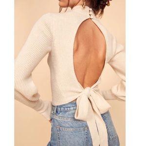 Reformation Osteria Open Back Ribbed Cashmere Top In Neutrals NWOT